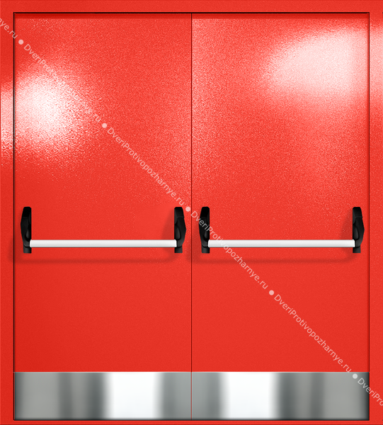 Двупольная глухая дверь ei-60 с отбойниками и ручками «антипаника» (цвет красный RAL 3020)