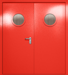 Двупольная дверь ei-60 с круглыми стеклами (цвет красный RAL 3020)