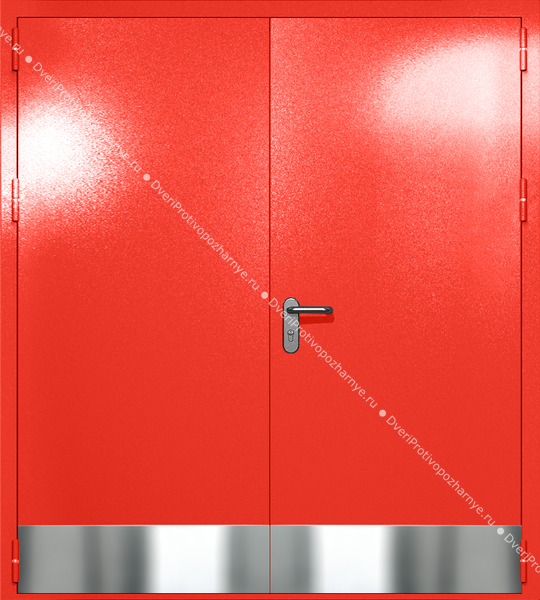 Двупольная глухая дверь ei-60 с отбойниками и ручками «антипаника» (цвет красный RAL 3020)