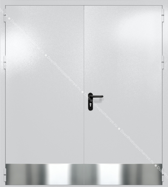 Двупольная глухая дверь ei-60 с отбойниками и ручками «антипаника» (цвет светло-серый RAL 7047) Двупольная глухая дверь ei-60 с отбойниками и ручками «антипаника» (цвет светло-серый RAL 7047)