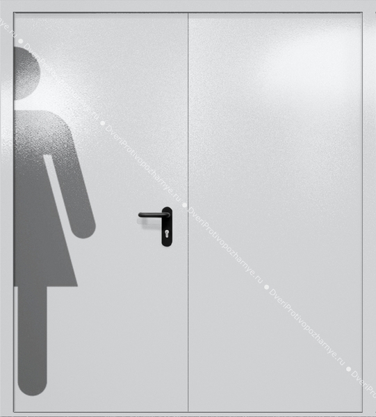 Двупольная глухая дверь ei-60 с обозначением санузла (цвет светло-серый RAL 7047) Двупольная глухая дверь ei-60 с обозначением санузла (цвет светло-серый RAL 7047)