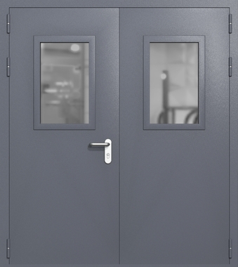 Двупольная дверь ei-60 со стеклами 600x400 и ручками хром (цвет темно-серый RAL 7015) Двупольная дверь ei-60 со стеклами 600x400 и ручками хром (цвет темно-серый RAL 7015)