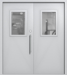 Двупольная техническая дверь со стеклами 600x400 (цвет светло-серый RAL 7047)