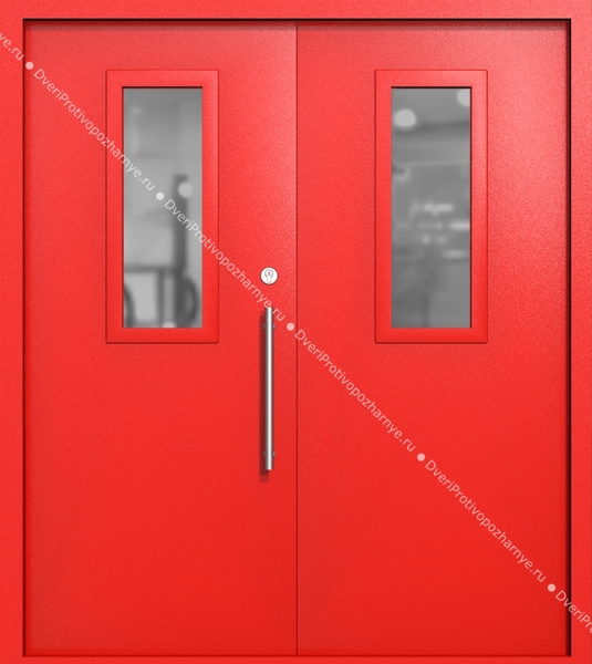 Двупольная техническая дверь со стеклами 700x300 (цвет красный RAL 3020) Двупольная техническая дверь со стеклами 700x300 (цвет красный RAL 3020)