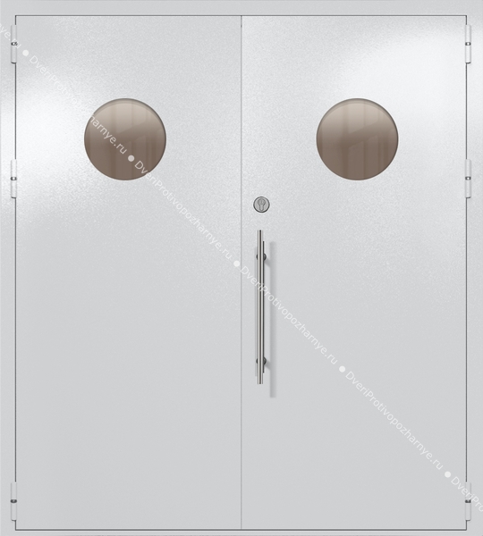 Двупольная техническая дверь с круглыми стеклами (цвет светло-серый RAL 7047) Двупольная техническая дверь с круглыми стеклами (цвет светло-серый RAL 7047)