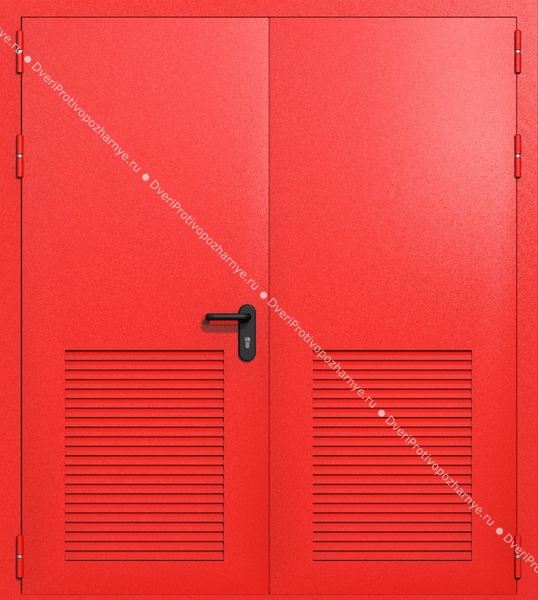 Двупольная глухая техническая дверь с вентиляцией (цвет красный RAL 3020) Двупольная глухая техническая дверь с вентиляцией (цвет красный RAL 3020)