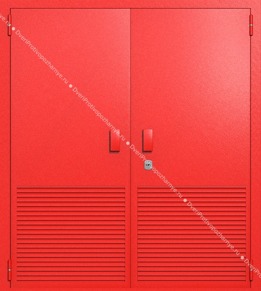 Двупольная глухая техническая дверь с вентиляцией (цвет красный RAL 3020) Двупольная глухая техническая дверь с вентиляцией (цвет красный RAL 3020)