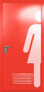 Однопольная глухая дверь ei-60 с обозначением санузла и вентиляцией (цвет красный RAL 3020) Однопольная глухая дверь ei-60 с обозначением санузла и вентиляцией (цвет красный RAL 3020)