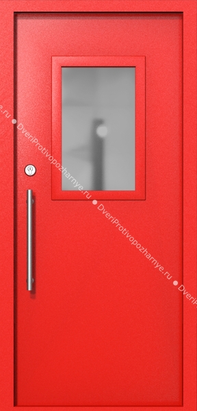 Однопольная техническая дверь со стеклом 600x400 (цвет красный RAL 3020)