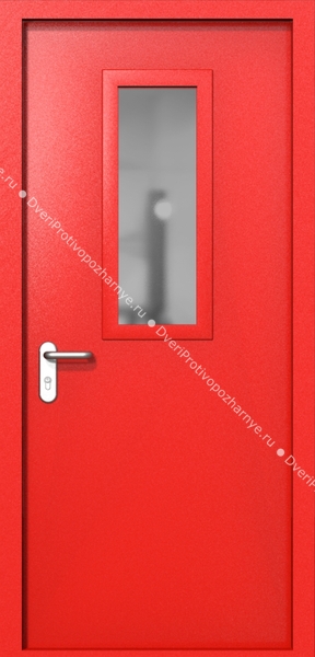 Однопольная дверь ei-60 со стеклом 700x300 и ручками хром (цвет красный RAL 3020) Однопольная дверь ei-60 со стеклом 700x300 и ручками хром (цвет красный RAL 3020)
