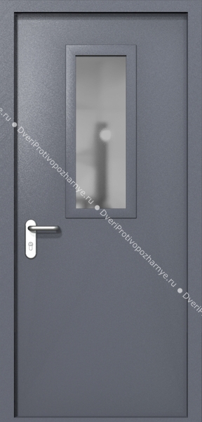 Однопольная дверь ei-60 со стеклом 700x300 и ручками хром (цвет темно-серый RAL 7015)