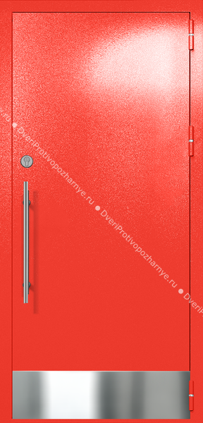 Однопольная глухая техническая дверь с отбойником (цвет красный RAL 3020) Однопольная глухая техническая дверь с отбойником (цвет красный RAL 3020)