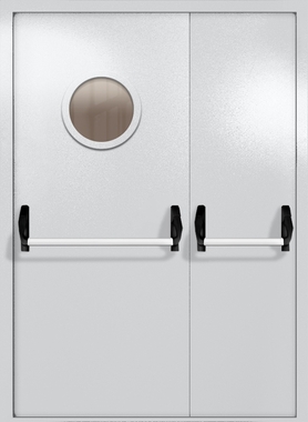 Полуторапольная дверь ei-60 с круглым стеклом и ручками «антипаника» (цвет светло-серый RAL 7047) Полуторапольная дверь ei-60 с круглым стеклом и ручками «антипаника» (цвет светло-серый RAL 7047)