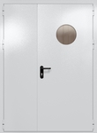 Полуторапольная дверь ei-60 с круглым стеклом и ручками «антипаника» (цвет светло-серый RAL 7047)