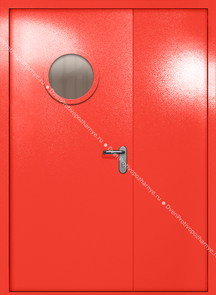 Полуторапольная дверь ei-60 с круглым стеклом (цвет красный RAL 3020)