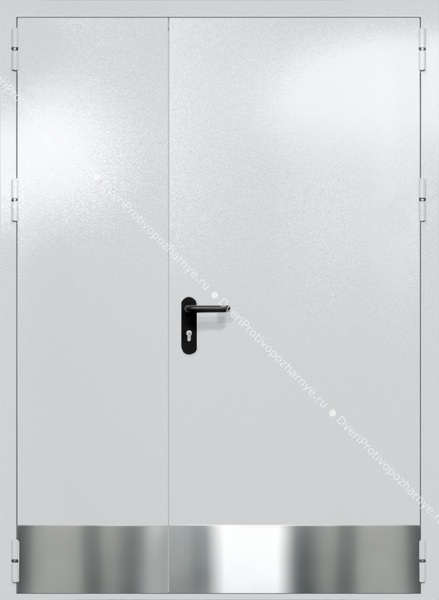 Полуторапольная глухая дверь ei-60 с отбойниками и ручками «антипаника» (цвет светло-серый RAL 7047) Полуторапольная глухая дверь ei-60 с отбойниками и ручками «антипаника» (цвет светло-серый RAL 7047)