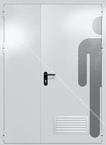 Полуторапольная глухая дверь ei-60 с обозначением санузла и вентиляцией (цвет светло-серый RAL 7047)
