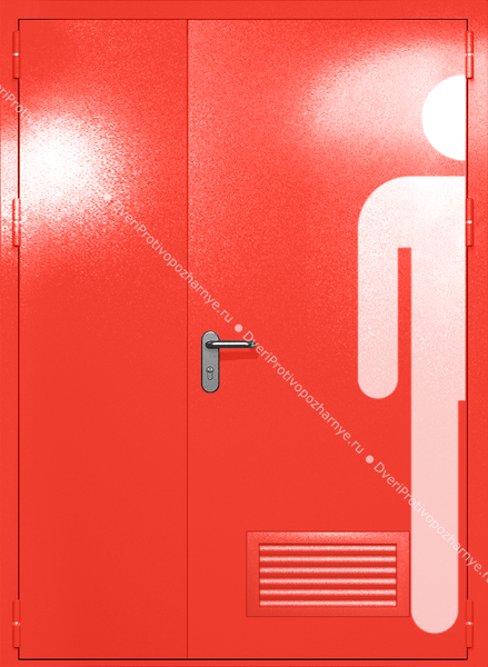 Полуторапольная глухая дверь ei-60 с обозначением санузла и вентиляцией (цвет красный RAL 3020)