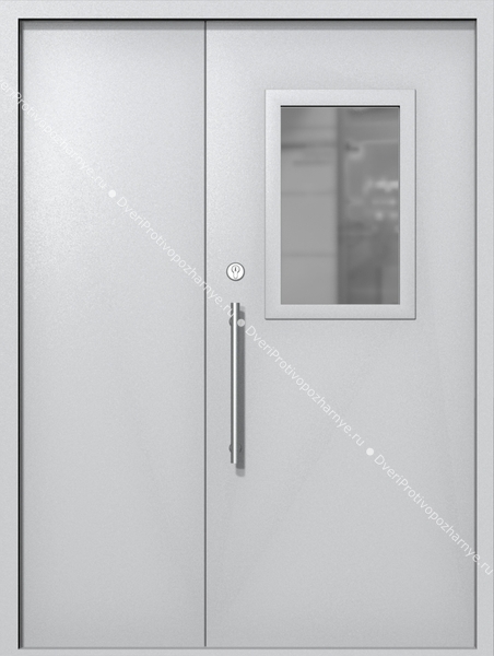 Полуторапольная техническая дверь со стеклом 600x400 (цвет светло-серый RAL 7047)