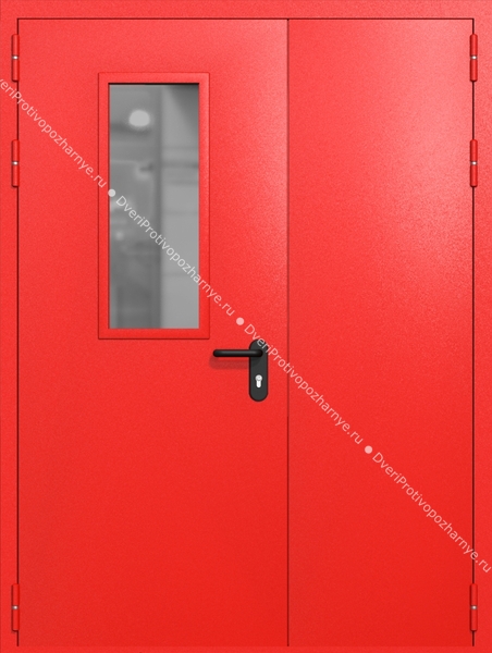 Полуторапольная дверь ei-60 со стеклом 700x300 (цвет красный RAL 3020)