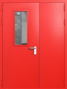 Полуторапольная дверь ei-60 со стеклом 700x300 и ручками хром (цвет красный RAL 3020) Полуторапольная дверь ei-60 со стеклом 700x300 и ручками хром (цвет красный RAL 3020)