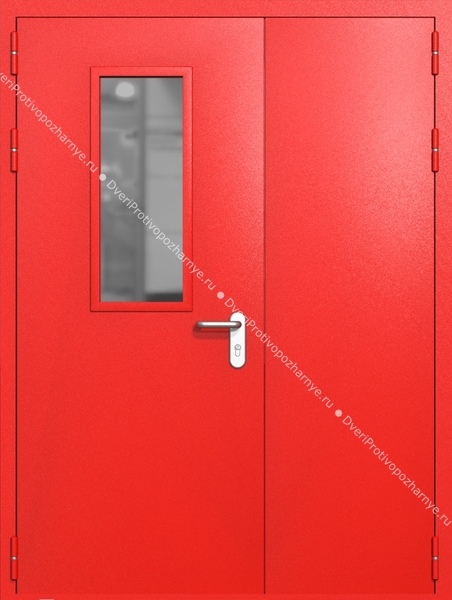 Полуторапольная дверь ei-60 со стеклом 700x300 и ручками хром (цвет красный RAL 3020) Полуторапольная дверь ei-60 со стеклом 700x300 и ручками хром (цвет красный RAL 3020)