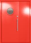 Полуторапольная техническая дверь с круглым стеклом (цвет красный RAL 3020)