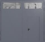 Распашные крупногабаритные ворота ei-60 с остеклением и калиткой (цвет темно-серый RAL 7015)