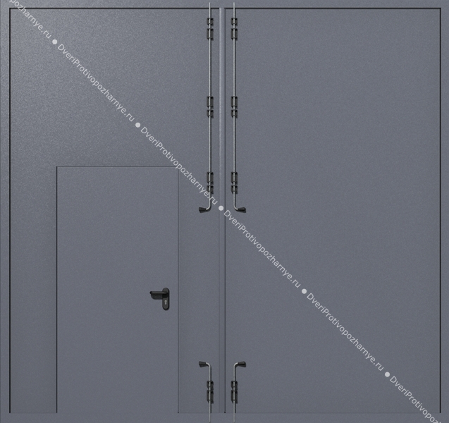 Распашные крупногабаритные ворота ei-60 с калиткой (цвет темно-серый RAL 7015) Распашные крупногабаритные ворота ei-60 с калиткой (цвет темно-серый RAL 7015)